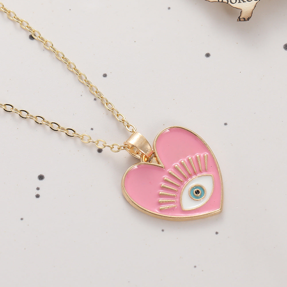 Wholesale Devil's Eye Heart Shaped Alloy Drop Oil Necklace